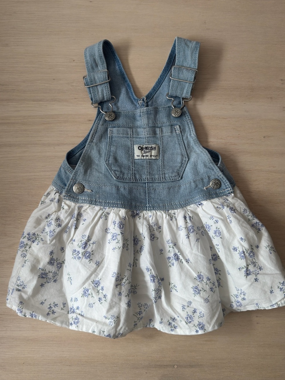 OshKosh B'gosh Denim Bib Overalls with White & Blue Floral Skirt